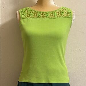 Vintage Chartreuse Knit Top With Crocheted Yoke Medium By JAC
